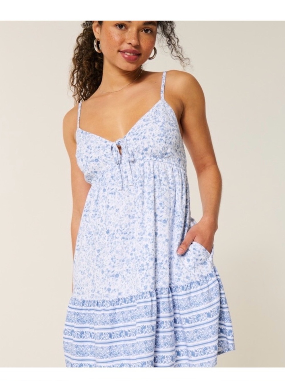 European Hollister Blue and White Floral Mini Sundress